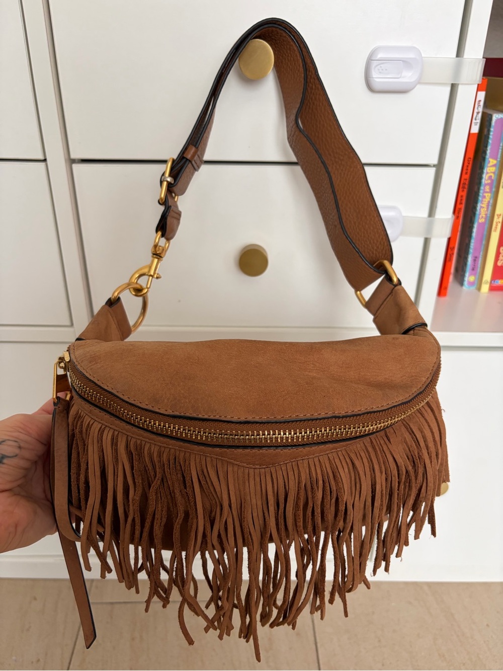 Rebecca Minkoff Fringe Leather & Suede Bree Belt Bag in Camel